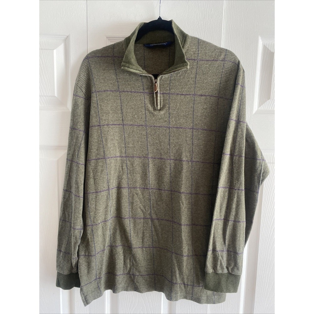 Polo Golf Ralph Lauren 1/4 Zip Pullover Mens XL Green Houndstooth Alpaca Cotton